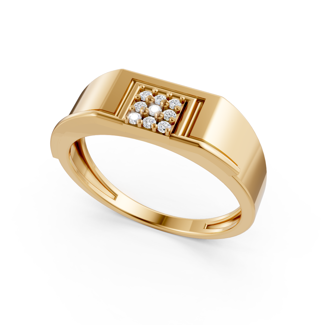 Yellow Gold Cluster Diamond Square Ring