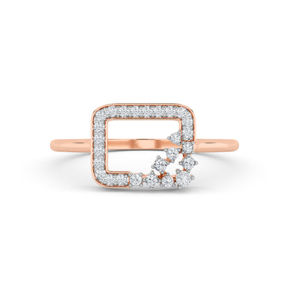 Open Rectangle Cluster Diamond Ring 18K Rose Gold