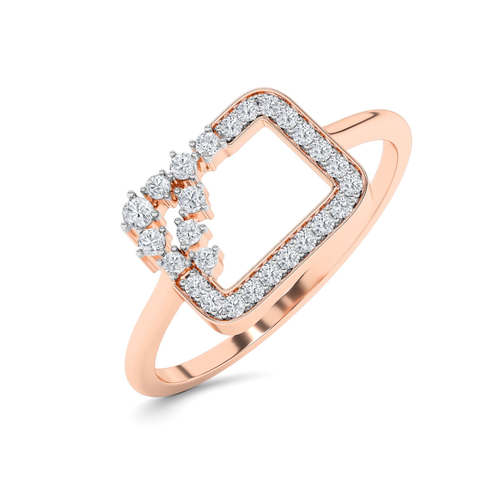 Open Rectangle Cluster Diamond Ring 18K Rose Gold