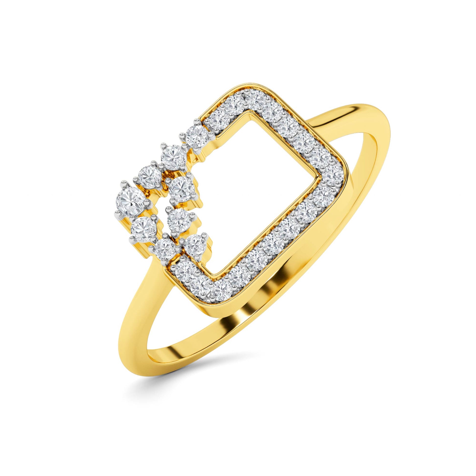Open Rectangle Cluster Diamond Ring 14K Yellow Gold