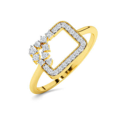 Open Rectangle Cluster Diamond Ring 14K Yellow Gold