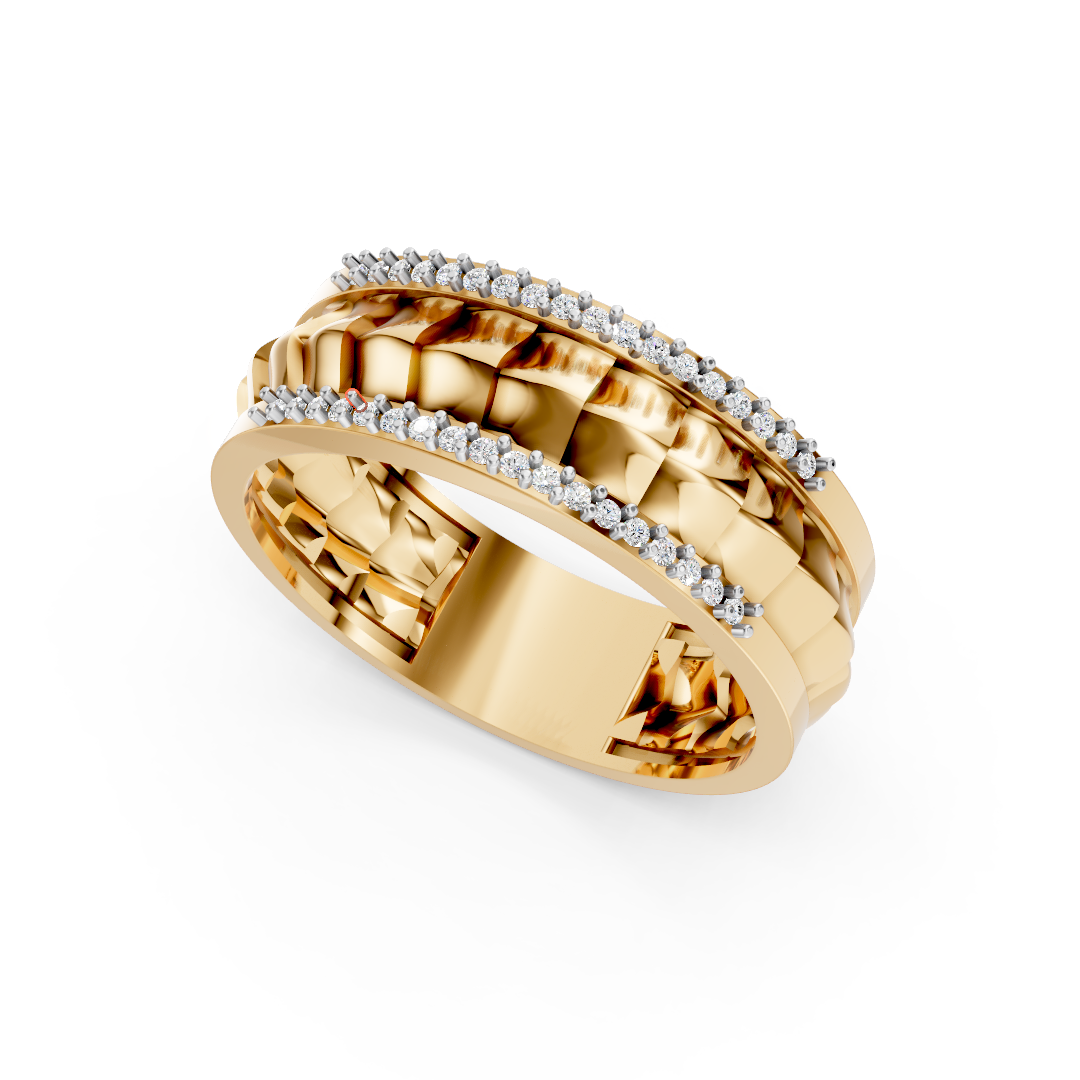 Sculpted Wave Diamond Band Ring 14K Yellow Gold