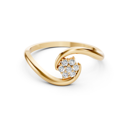 Yellow Gold Swirl Cluster Diamond Ring