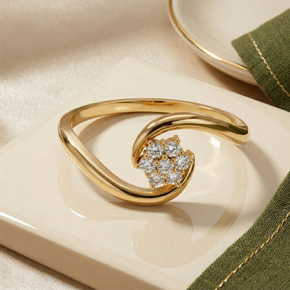 Yellow Gold Swirl Cluster Diamond Ring