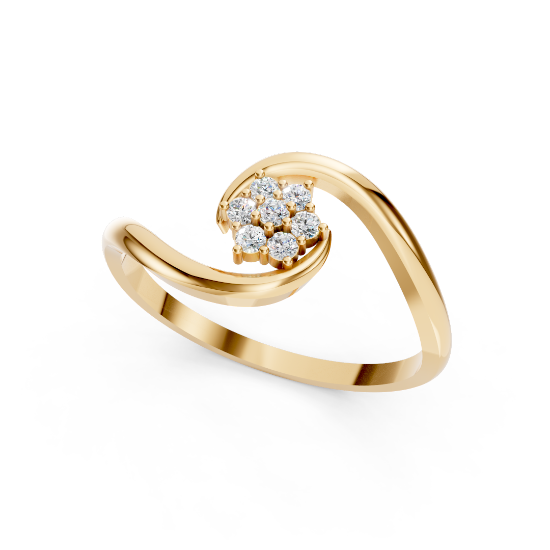 Yellow Gold Swirl Cluster Diamond Ring