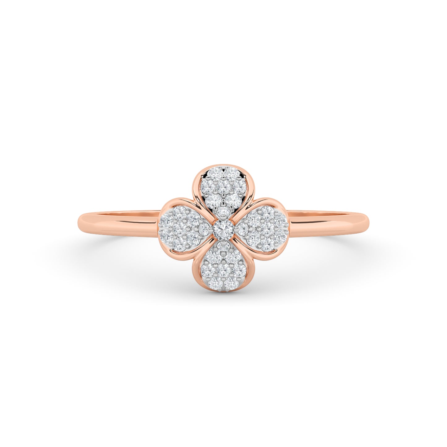 Four Petal Pavé Diamond Floral Ring 18K Rose Gold