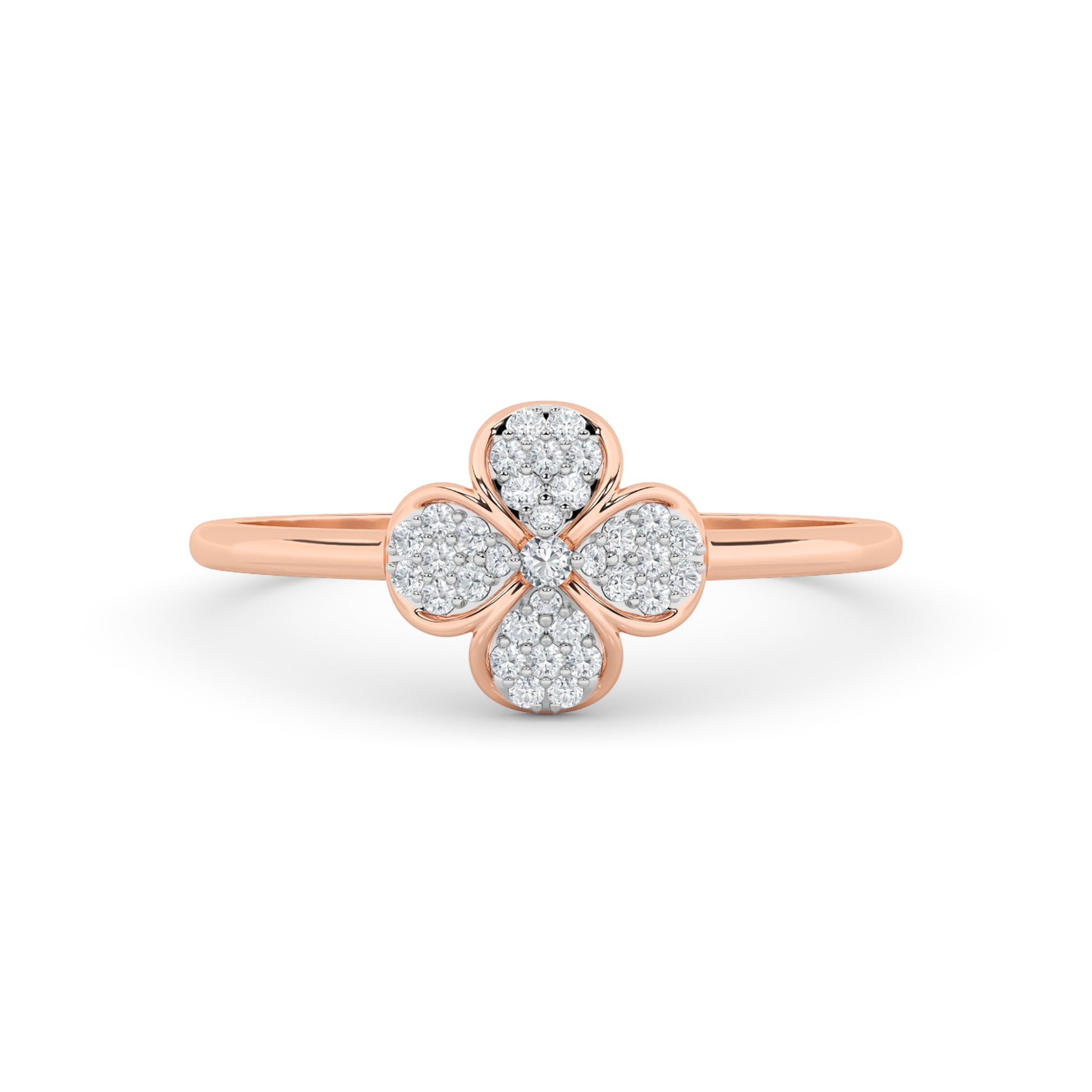 Four Petal Pavé Diamond Floral Ring 18K Rose Gold