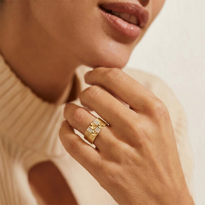Yellow Gold Textured Cross Diamond Ring