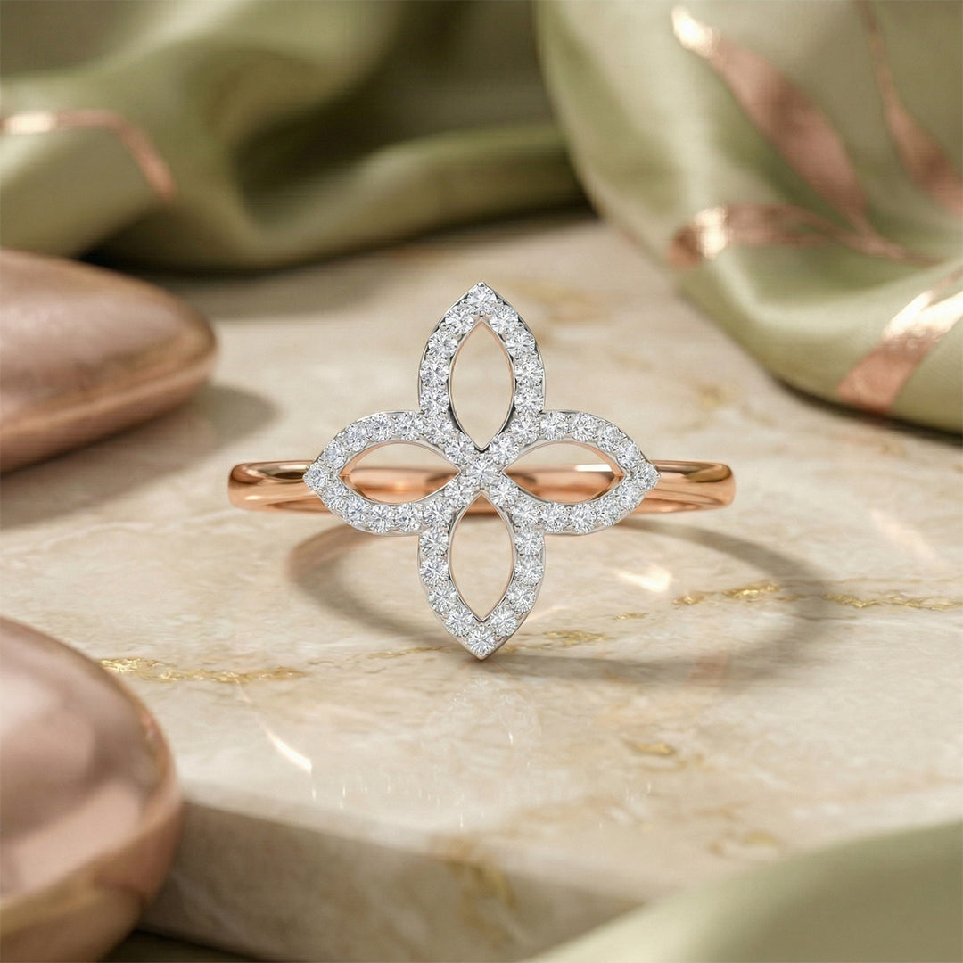 Rose Gold Pavé Diamond Floral Ring