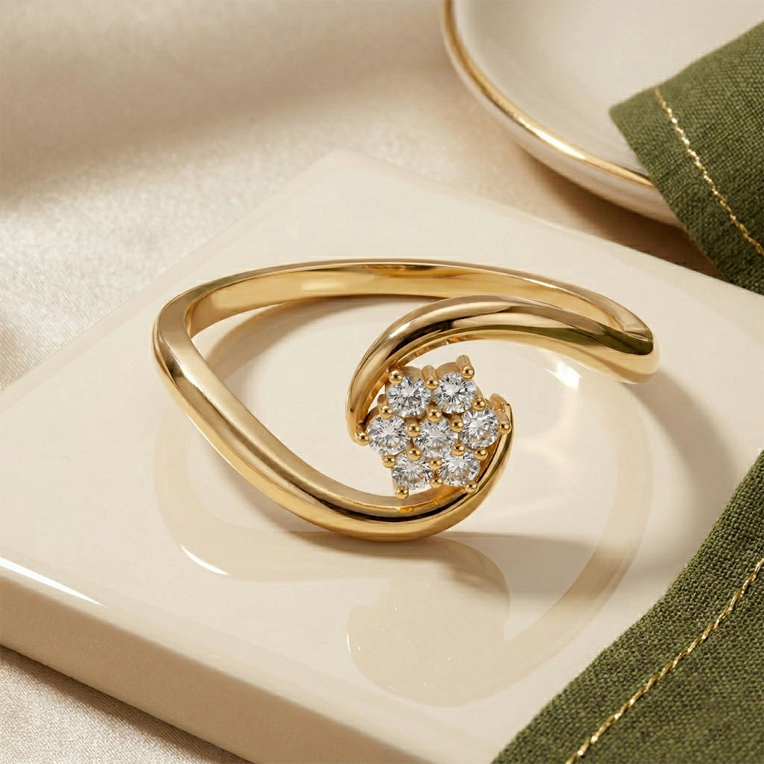 Rose Gold Swirl Cluster Diamond Ring