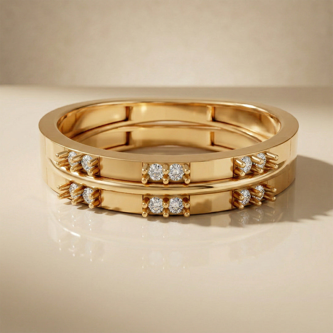 Yellow Gold Diamond Double Row Band Ring