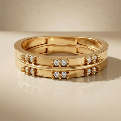 Yellow Gold Diamond Double Row Band Ring