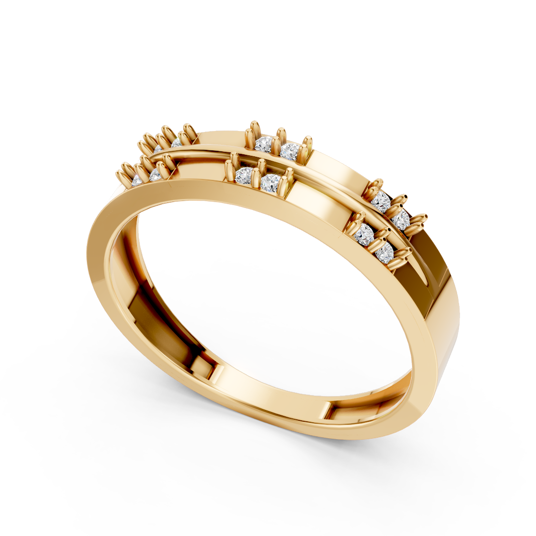Yellow Gold Diamond Double Row Band Ring