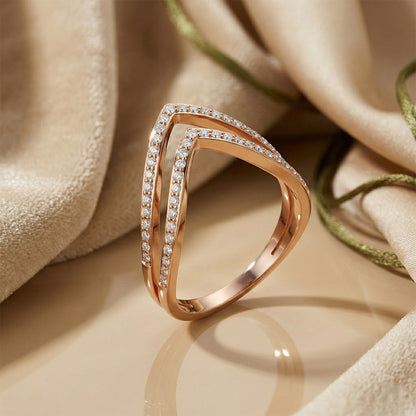 Yellow Gold Double V Diamond Ring