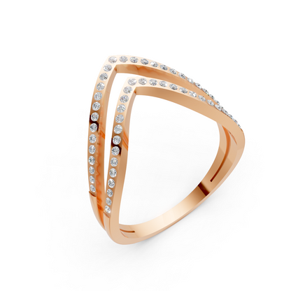 Yellow Gold Double V Diamond Ring