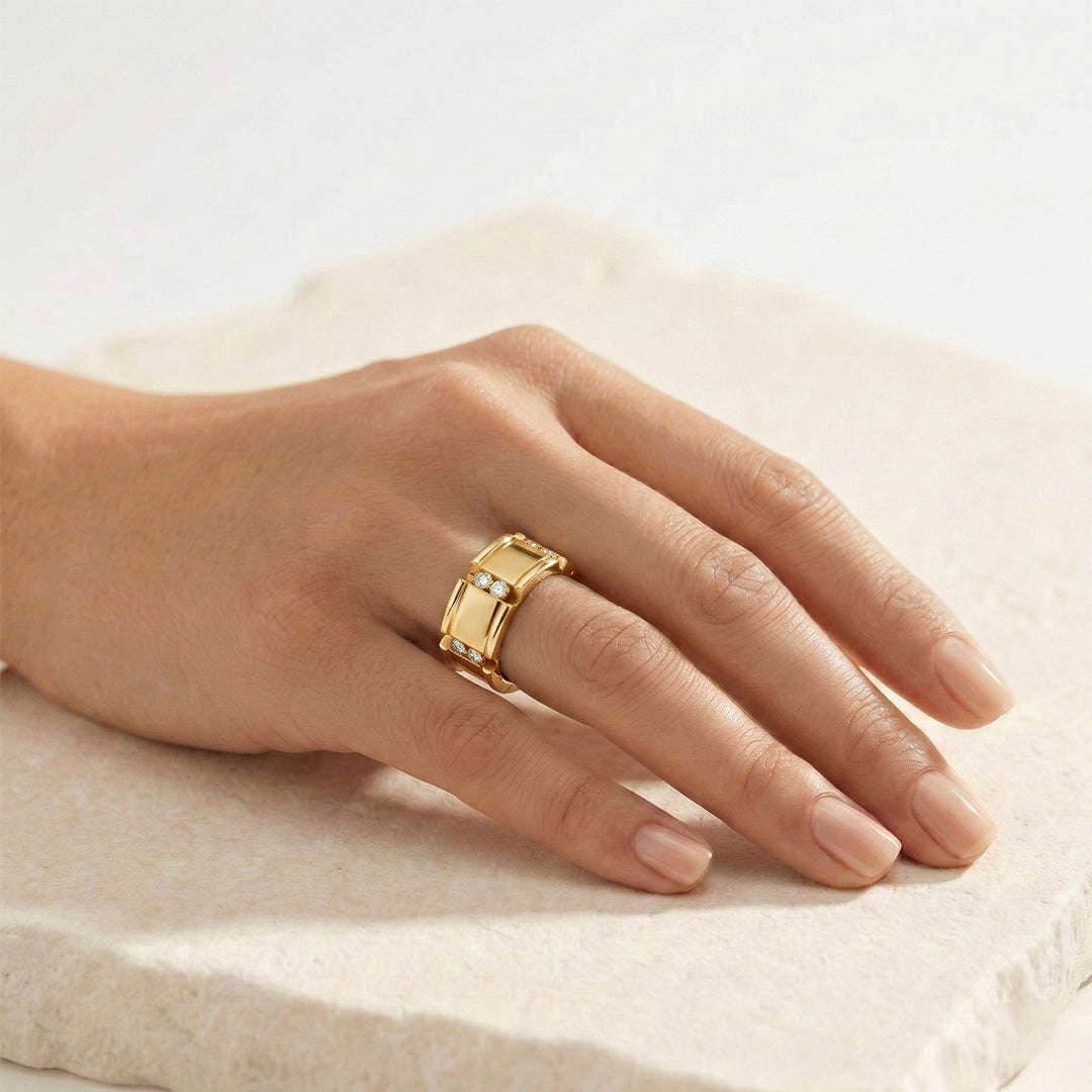 Yellow Gold Geometric Diamond Band Ring