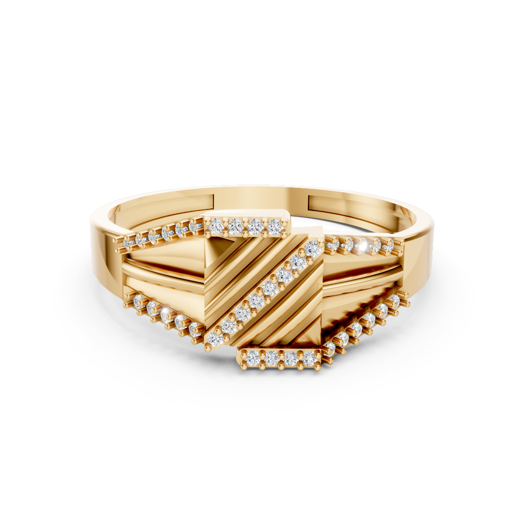 Yellow Gold Chevron Geometric Diamond Wide Ring