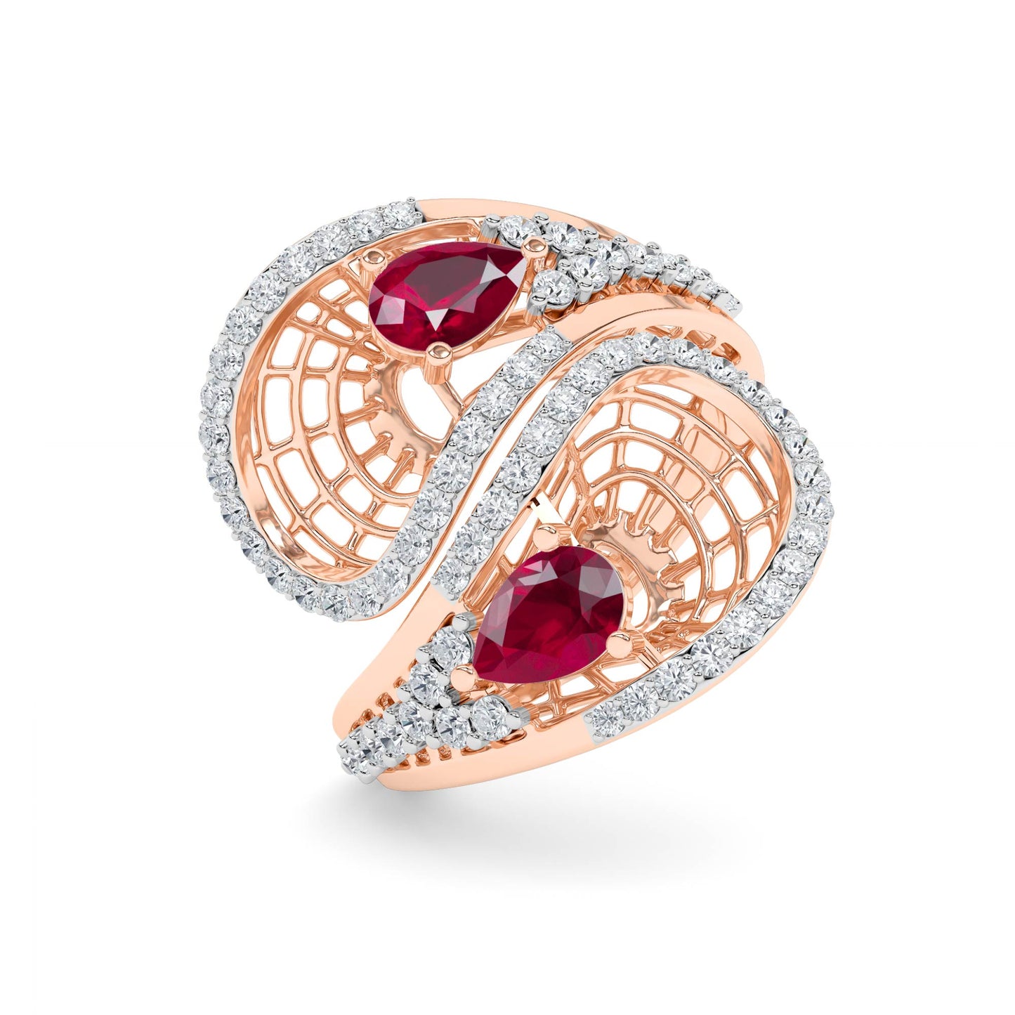 Rose Gold Ruby Pear Diamond Spiral Ring