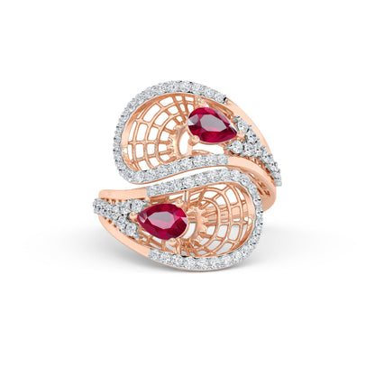 Rose Gold Ruby Pear Diamond Spiral Ring
