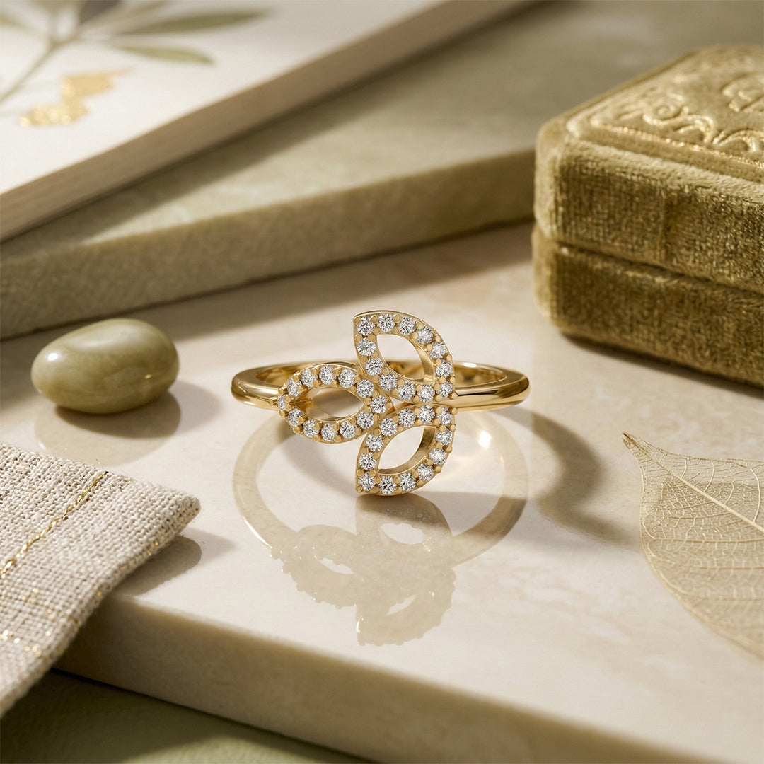 Yellow Gold Open Petal Diamond Floral Ring