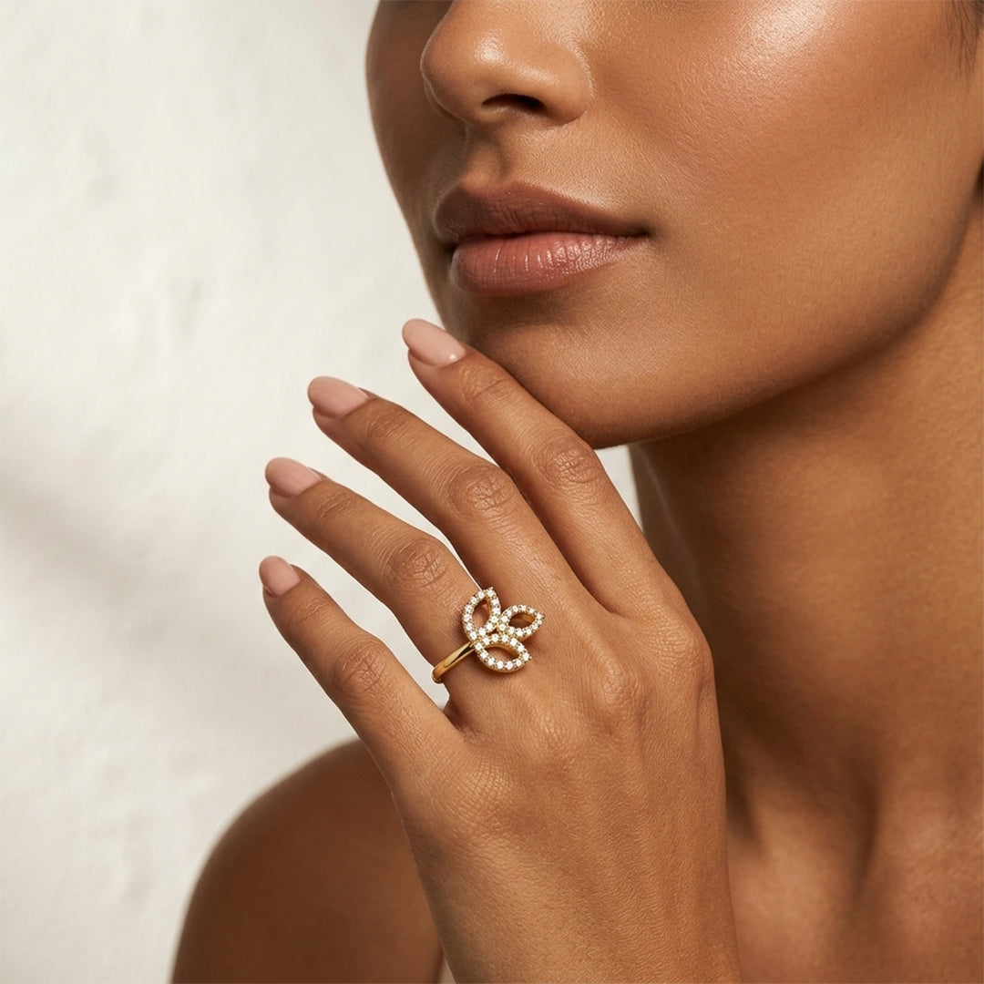 Yellow Gold Open Petal Diamond Floral Ring