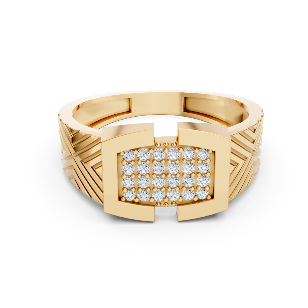 Yellow Gold Diamond Square Signet Style Ring