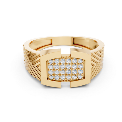 Yellow Gold Diamond Square Signet Style Ring