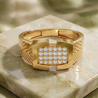 Yellow Gold Diamond Square Signet Style Ring