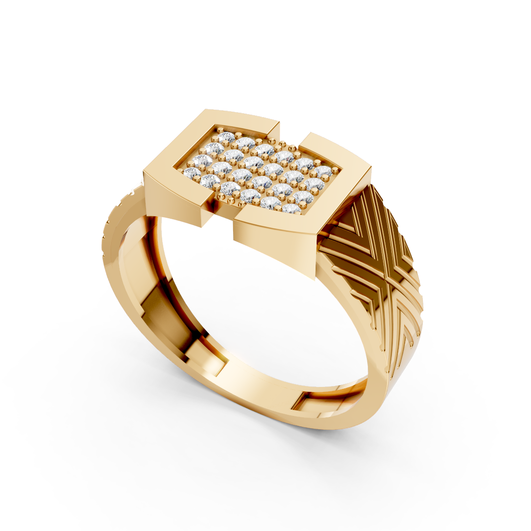 Yellow Gold Diamond Square Signet Style Ring