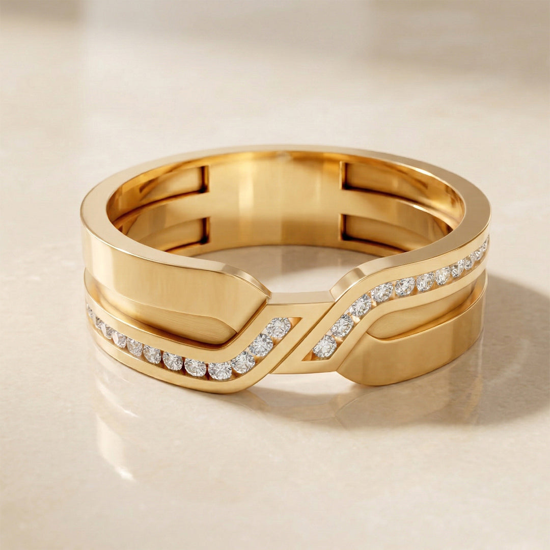 Infinity Twist Diamond Band Ring 14K Yellow Gold