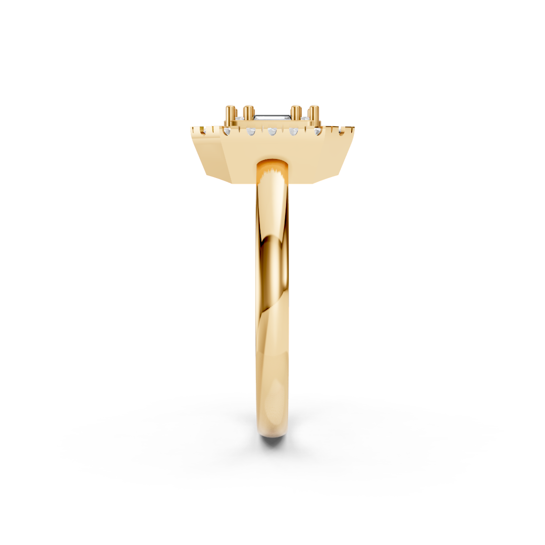 Yellow Gold Baguette Cluster Halo Ring