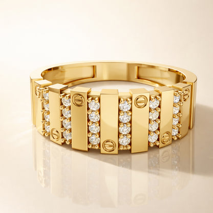 Yellow Gold Screw Accent Diamond Band Ring