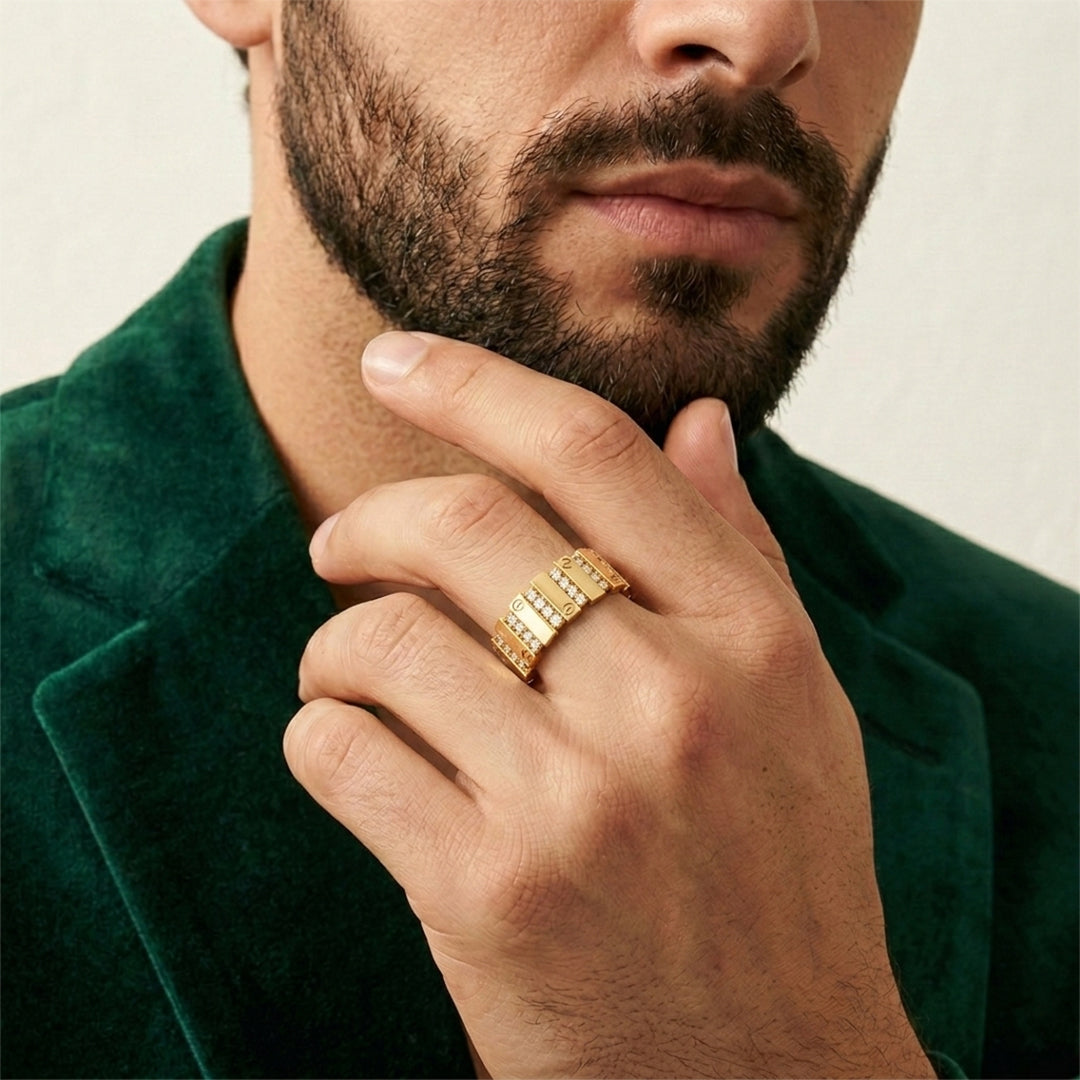 Yellow Gold Screw Accent Diamond Band Ring