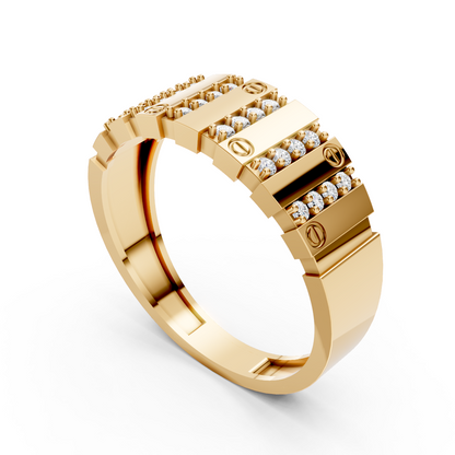 Yellow Gold Screw Accent Diamond Band Ring
