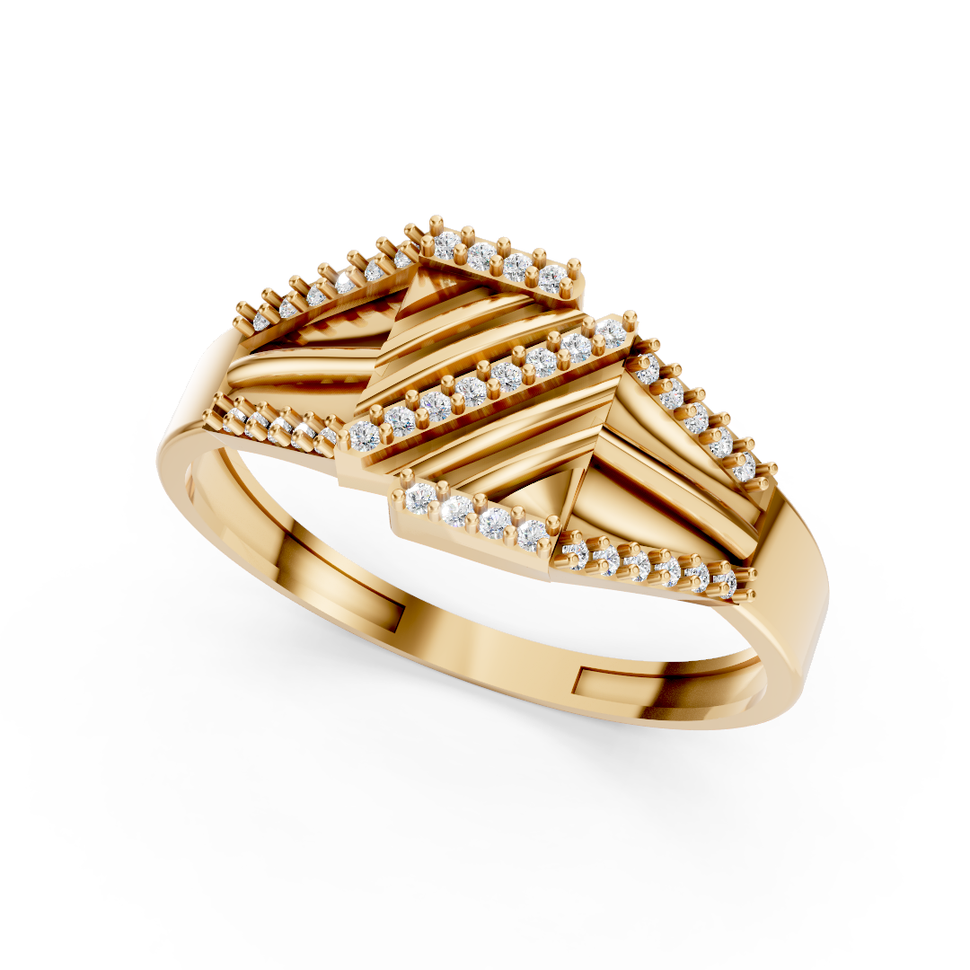 Yellow Gold Geometric Diamond Crossbar Ring