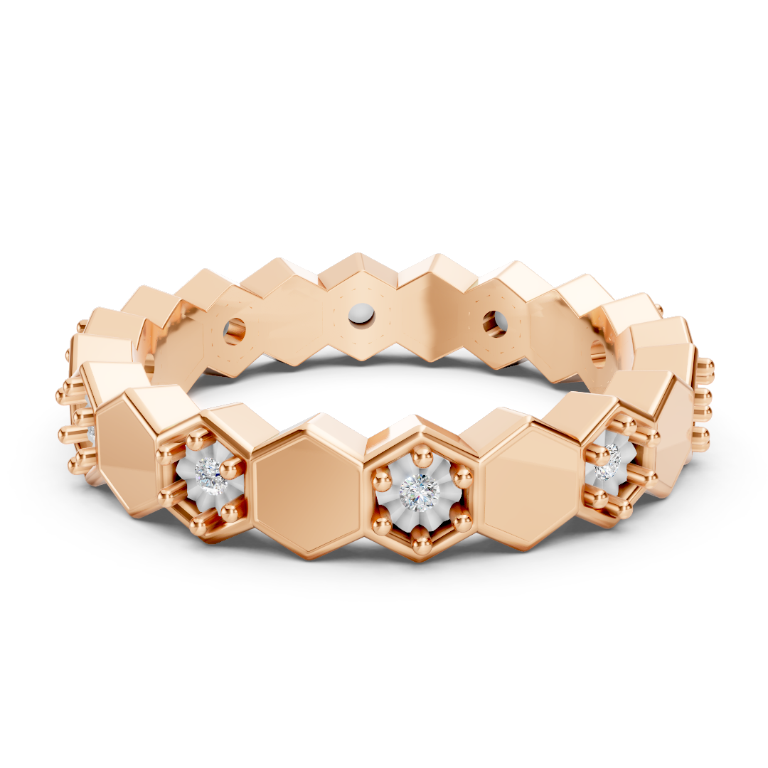 Rose Gold Hexagon Diamond Eternity Band Ring