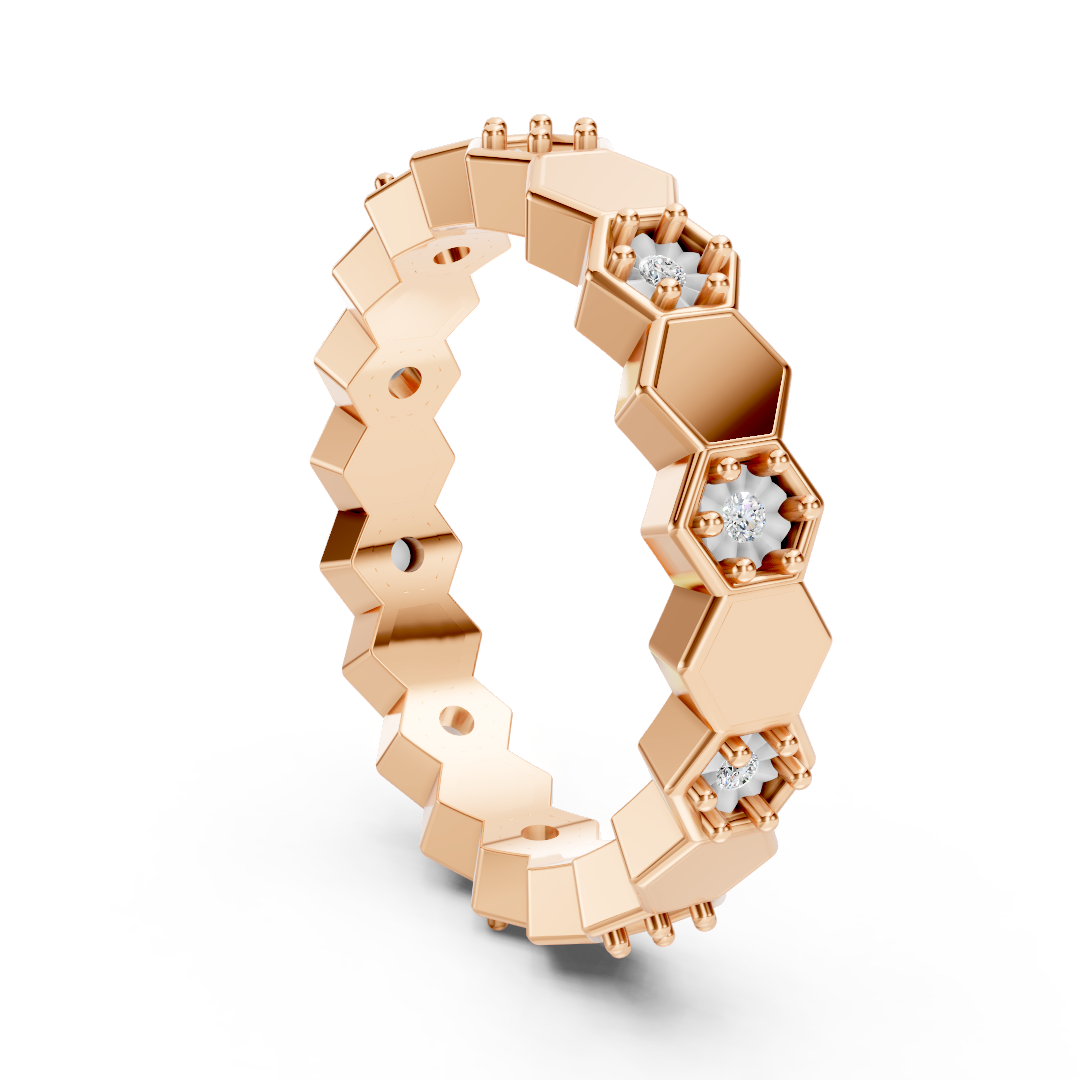 Rose Gold Hexagon Diamond Eternity Band Ring