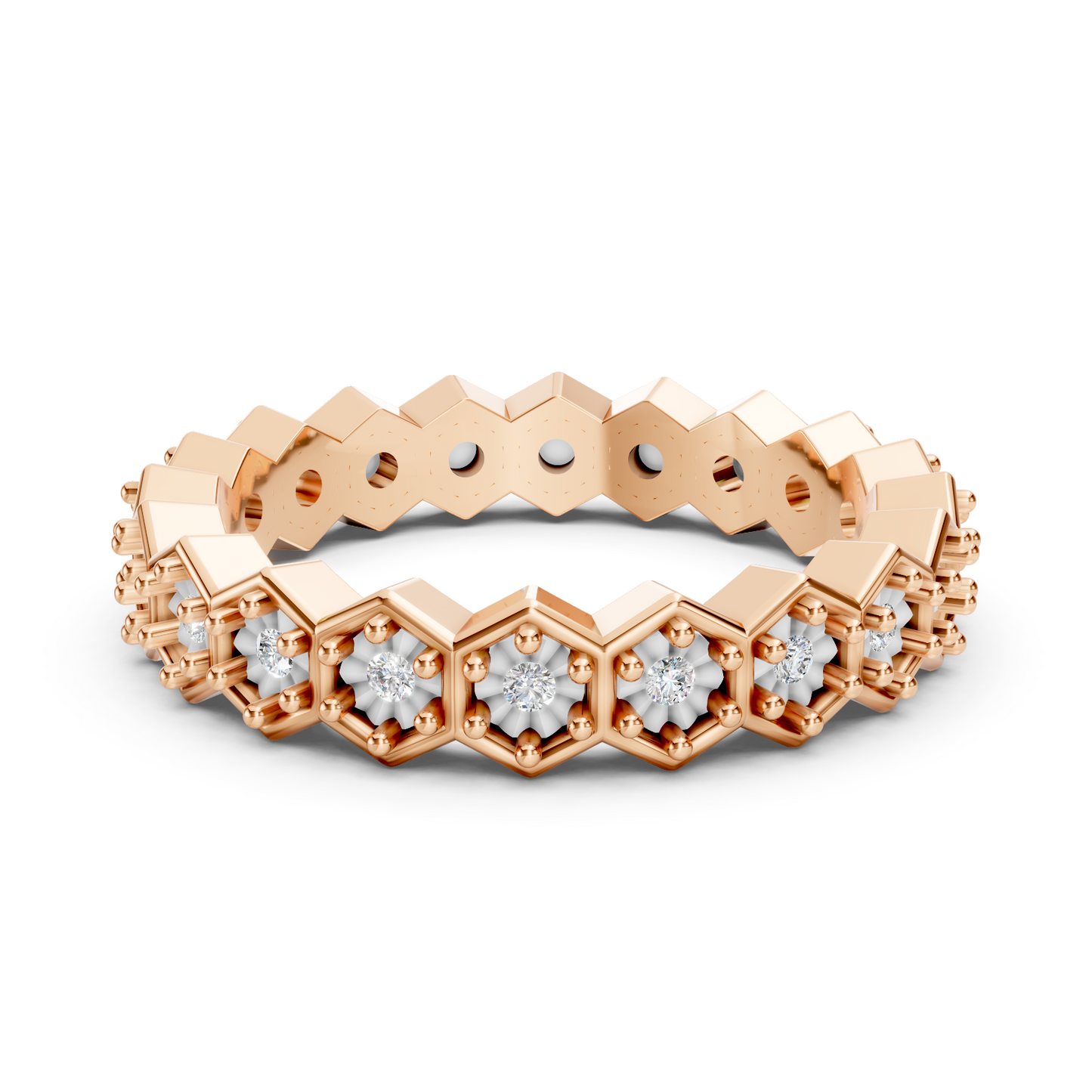Rose Gold Hexagon Diamond Eternity Band Ring