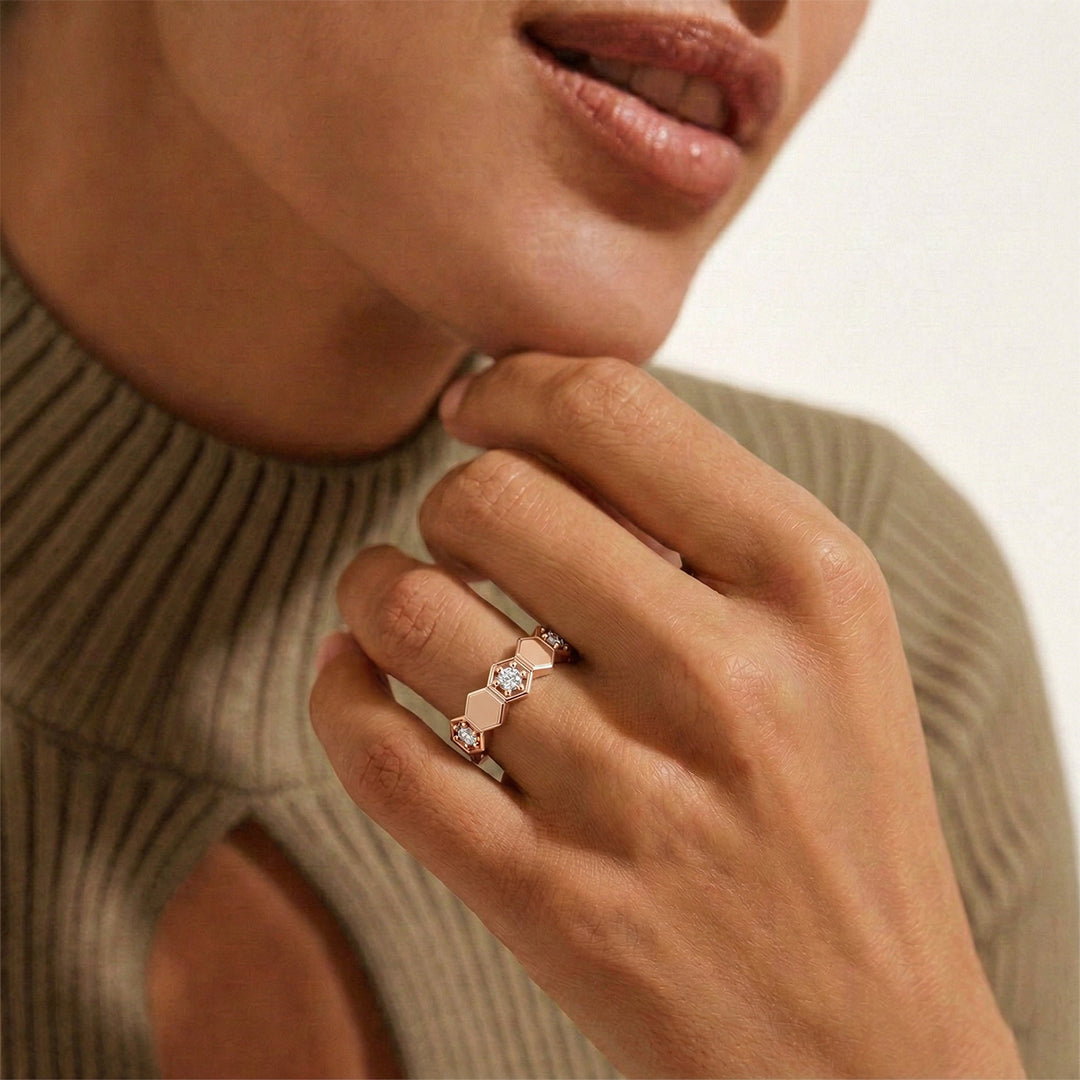 Rose Gold Hexagon Diamond Eternity Band Ring