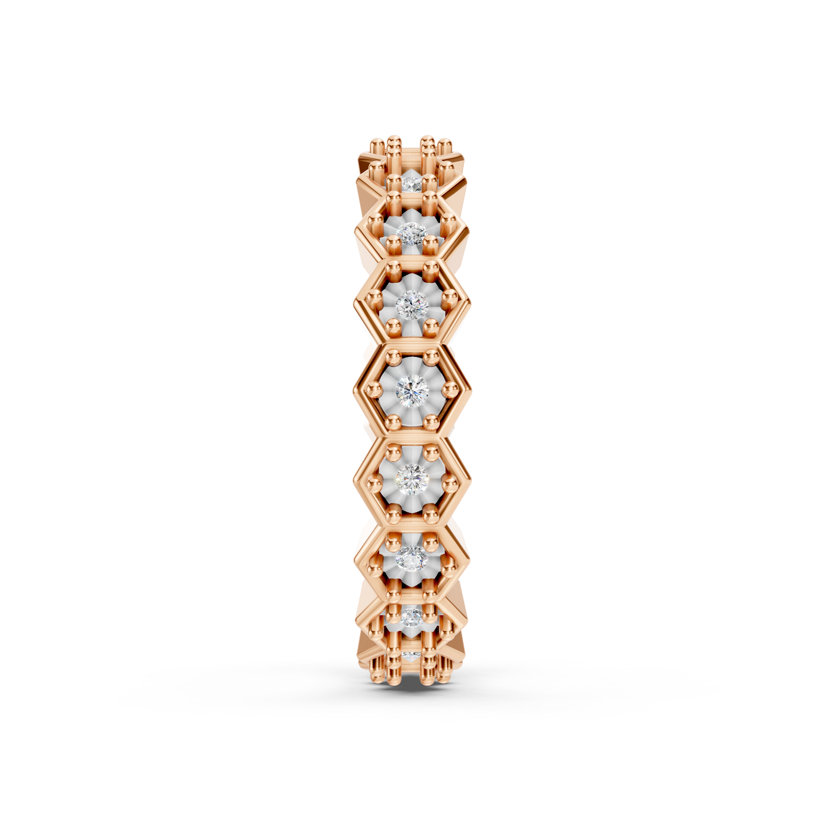 Rose Gold Hexagon Diamond Eternity Band Ring
