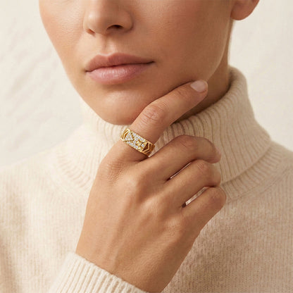 Geometric Cluster Diamond Men's Signet Ring 14K Yellow Gold