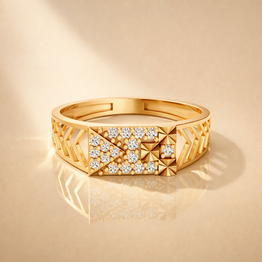 Geometric Cluster Diamond Men's Signet Ring 14K Yellow Gold