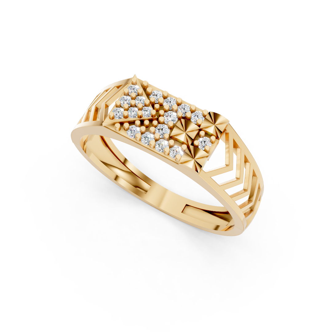 Geometric Cluster Diamond Men's Signet Ring 14K Yellow Gold