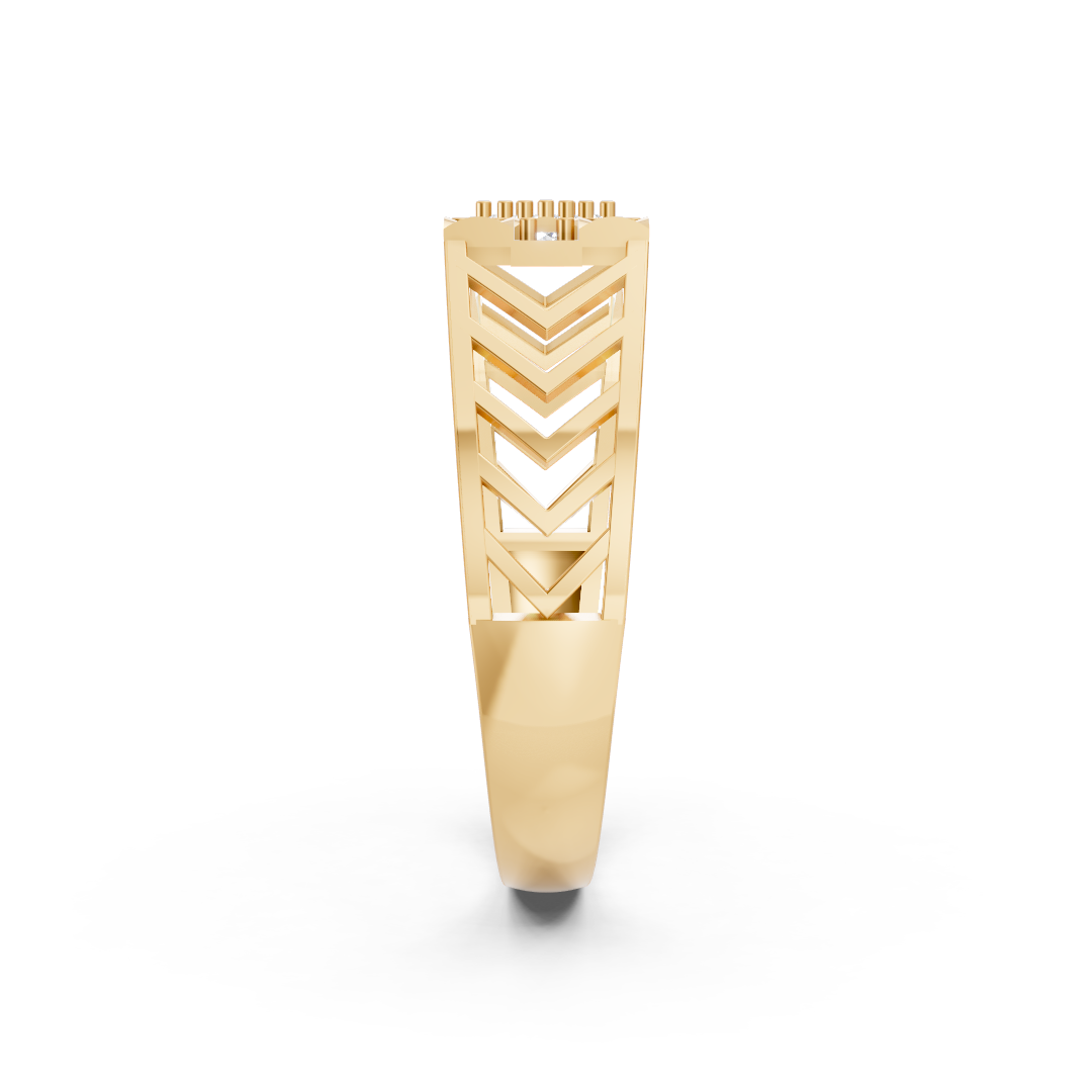 Geometric Cluster Diamond Men's Signet Ring 14K Yellow Gold
