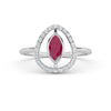 White Gold Ruby Open Teardrop Halo Ring