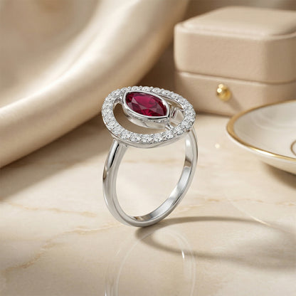 White Gold Ruby Diamond Open Halo Ring