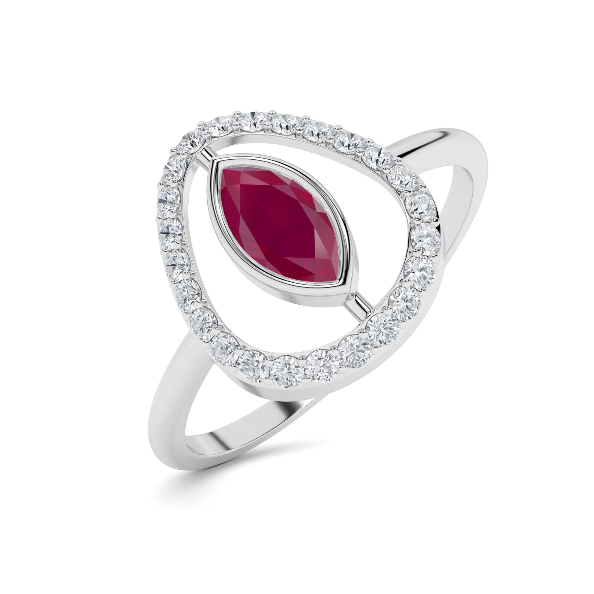 White Gold Ruby Diamond Open Halo Ring