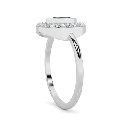 White Gold Ruby Diamond Open Halo Ring