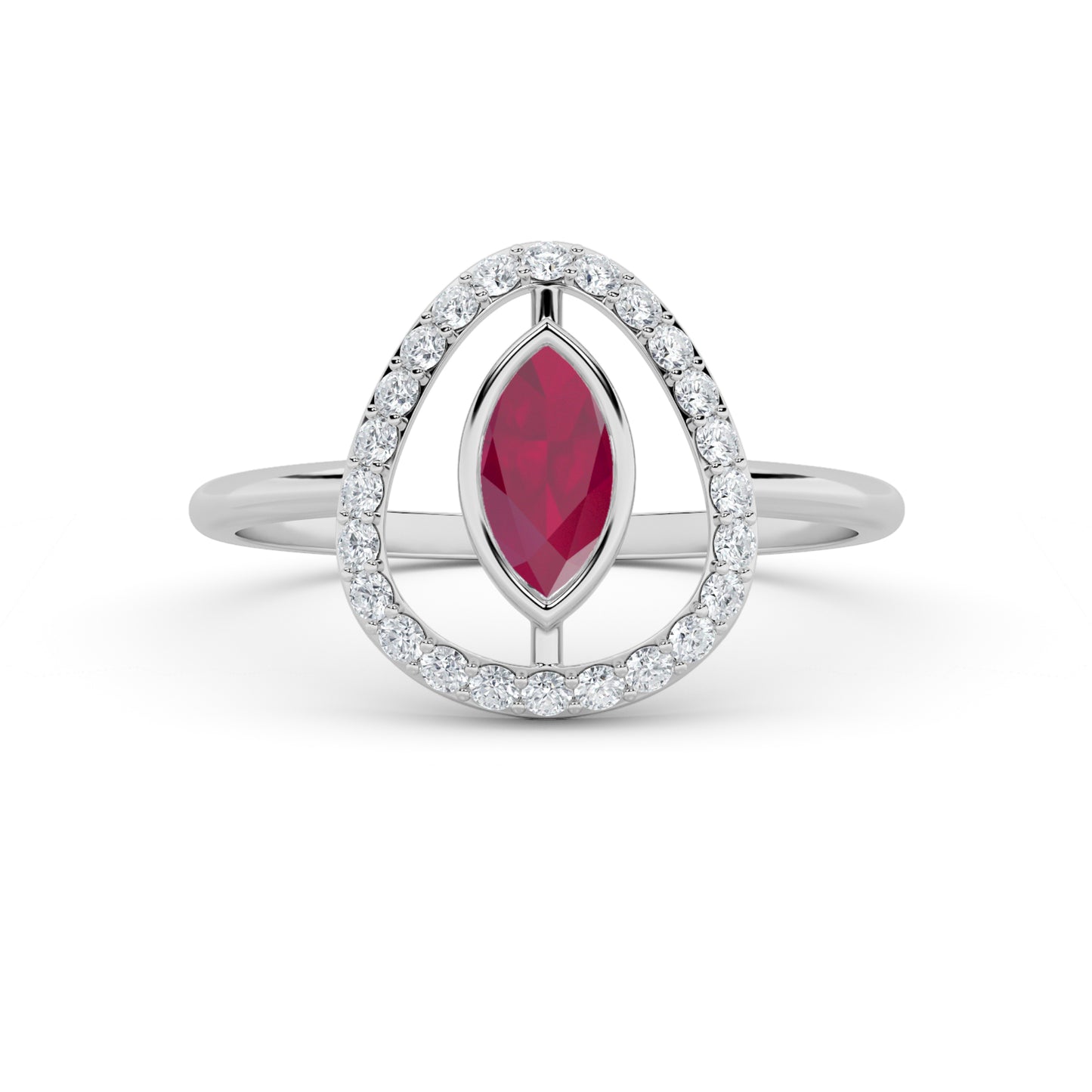 White Gold Marquise Ruby Teardrop Halo Ring