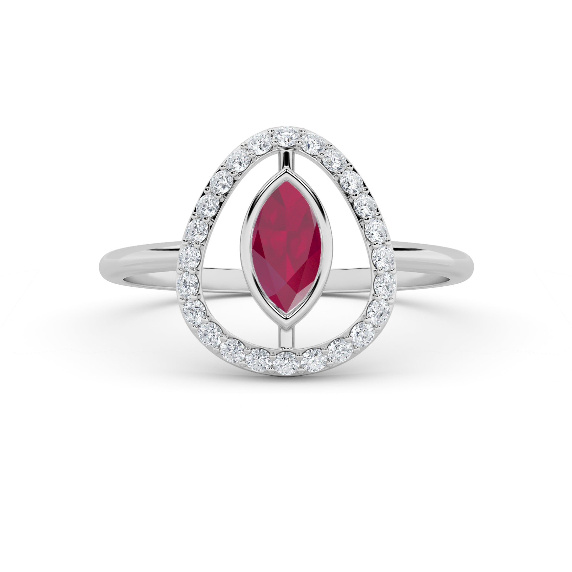 White Gold Marquise Ruby Teardrop Halo Ring